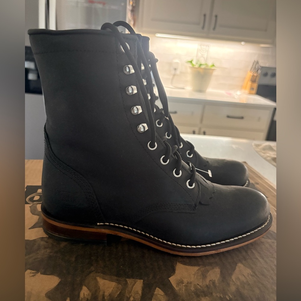 Justin Women's McKlean black Lace-Up roper Cowgirl western Boots Sz 9 NEW